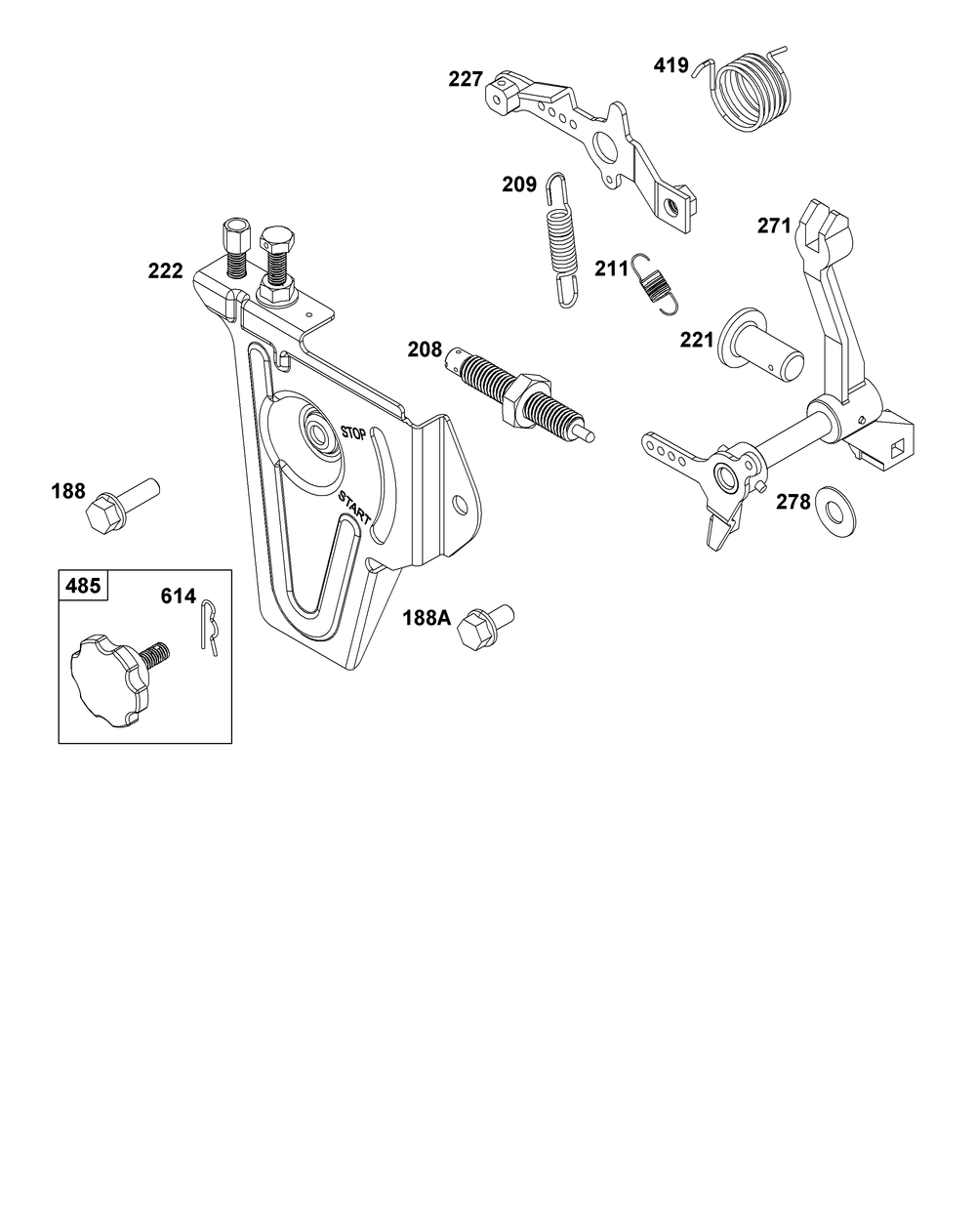 Controls Group Diagram and Parts List for 261D05-0002-01 200000 - 399999 Briggs and Stratton Engine